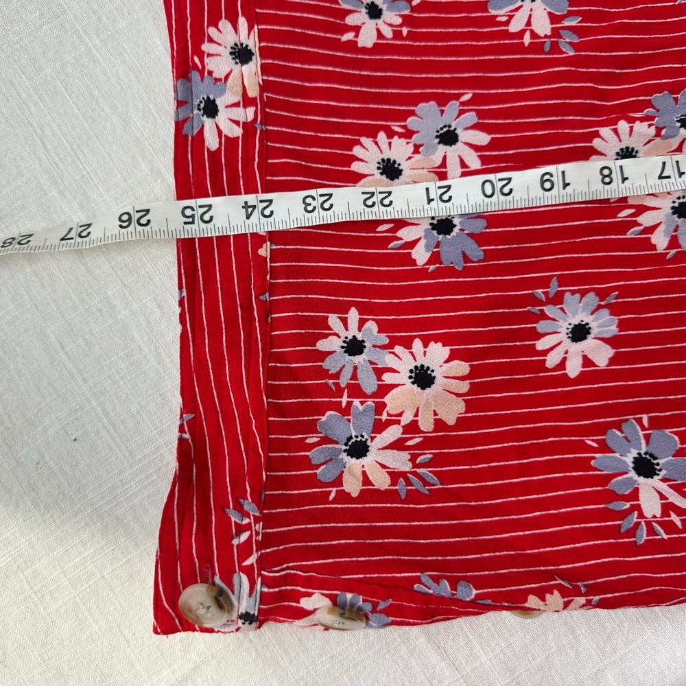 Madewell Skirt Womens 0 Side Button Daisy Society Retro Stripe Red Floral Size 4 - Picture 6 of 14